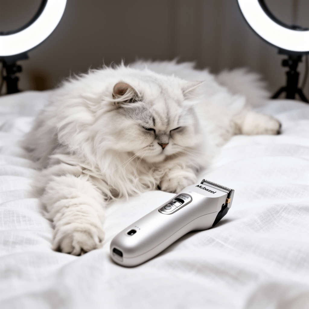 Mcbazel 2 in 1 Pet Micro Precision Trimmer & Nail Grinder with cat - professional product lifestyle photo