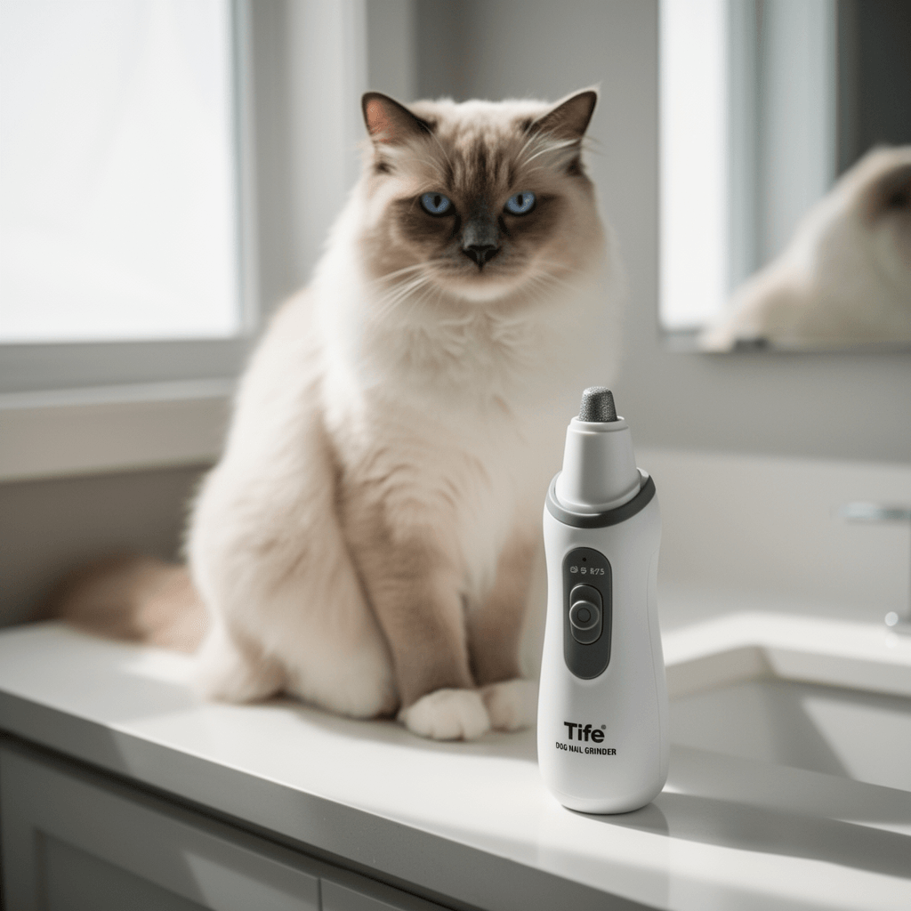 Tife Dog Nail Grinder with cat - professional product lifestyle photo