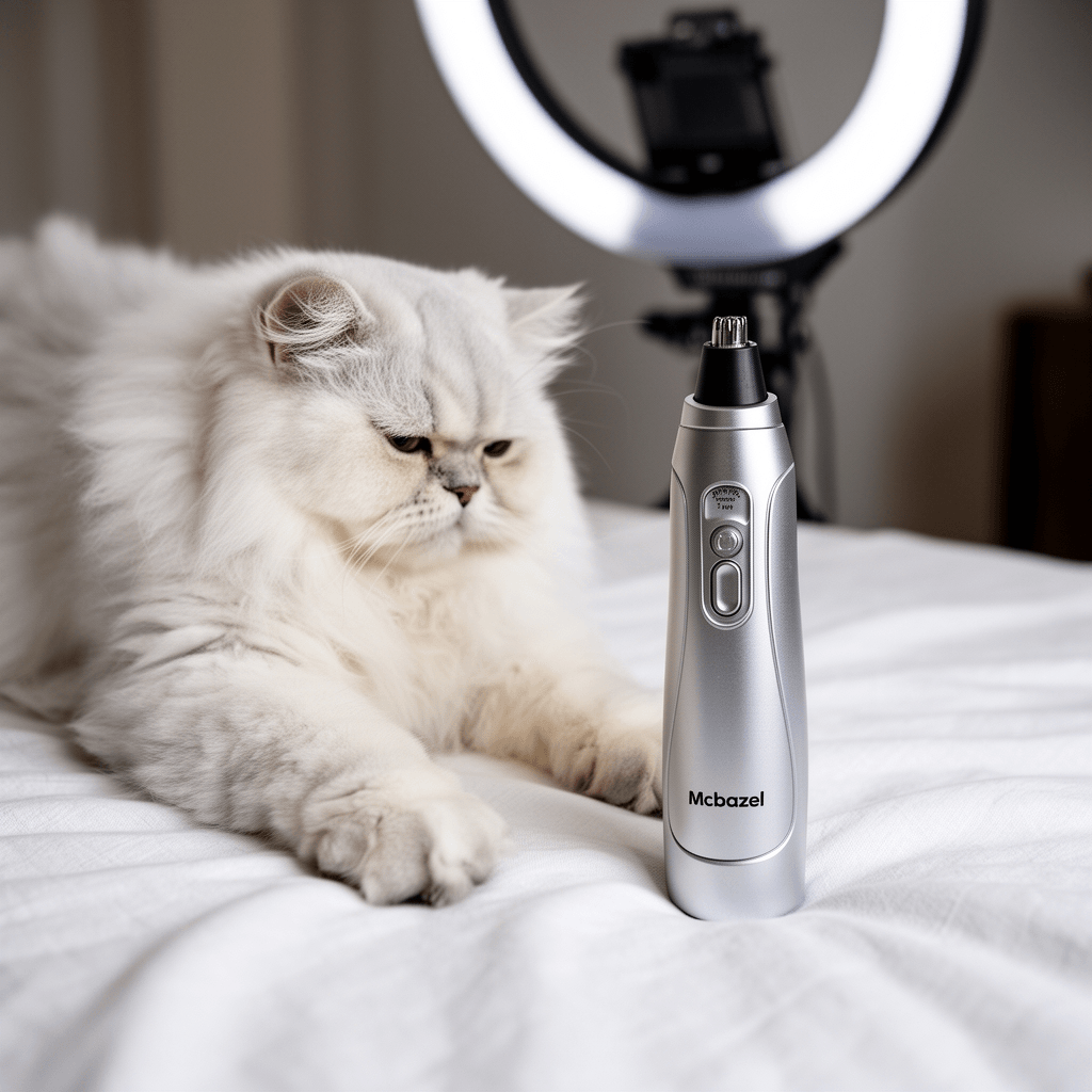 Mcbazel 2 in 1 Pet Micro Precision Trimmer & Nail Grinder with cat - professional product lifestyle photo