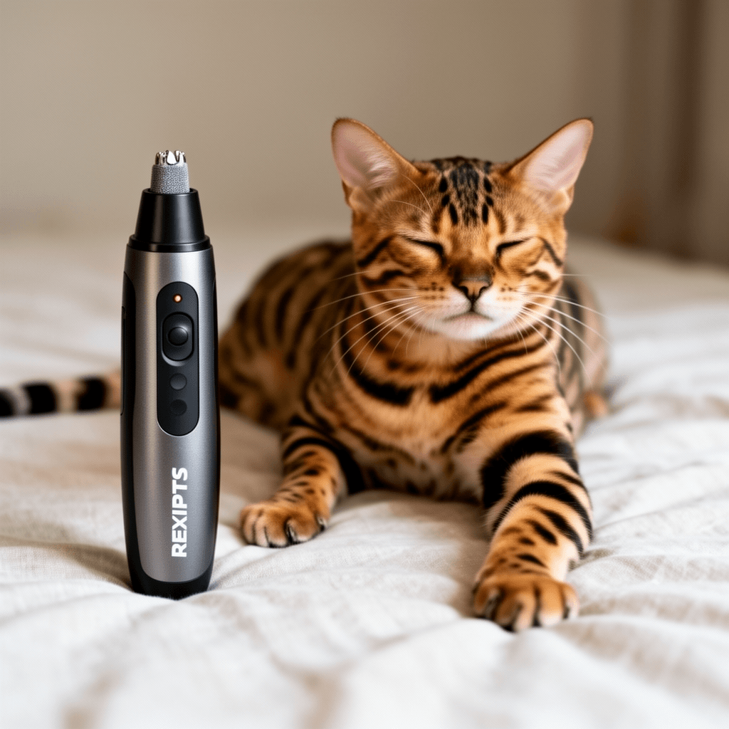 REXIPETS Cat and Dog Nail Grinder - Rechargeable Electric with cat - professional product lifestyle photo