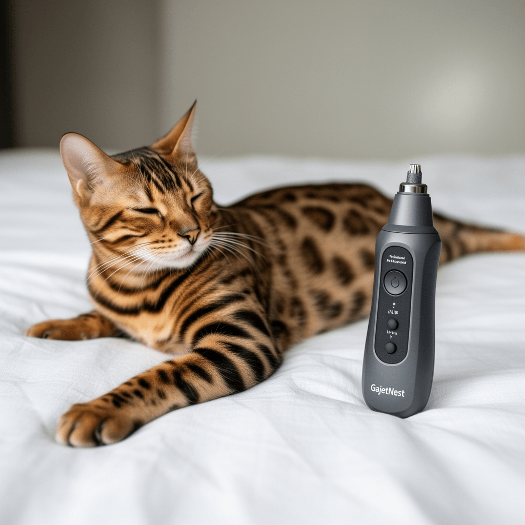 GajetNest Professional Pet Nail Grinder for Dogs and Cats with cat - professional product lifestyle photo