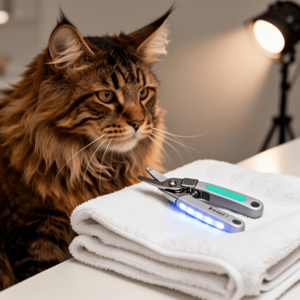 2 in 1 Dog & Cat Nail Clippers & Trimmers with LED Lights with cat - professional product lifestyle photo