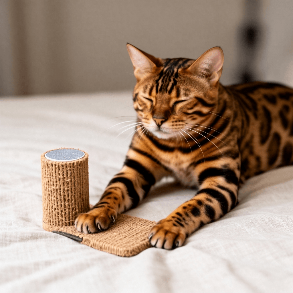 Cat Nail File Scratcher - Natural Sisal Scratch Mat with 80- with cat - professional product lifestyle photo