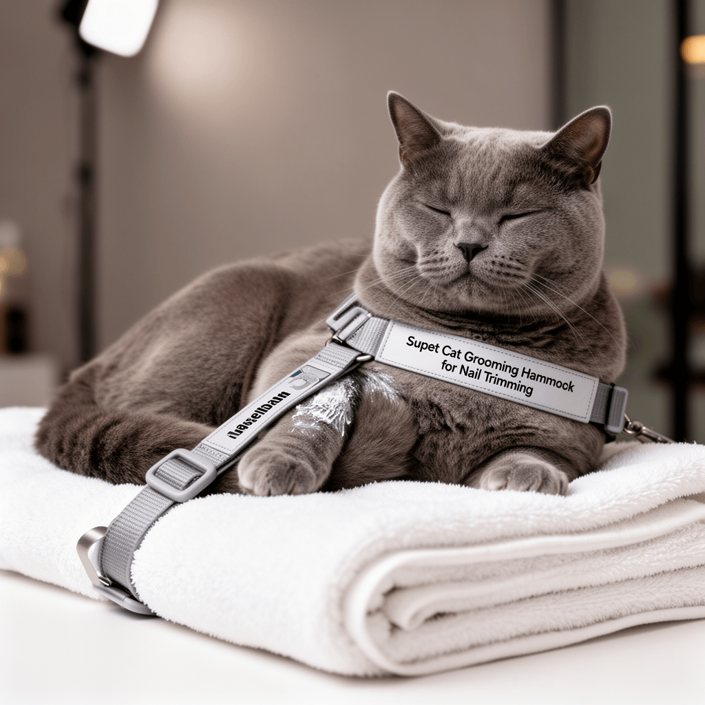 Supet Cat Grooming Hammock Harness for Nail Trimming with cat - professional product lifestyle photo