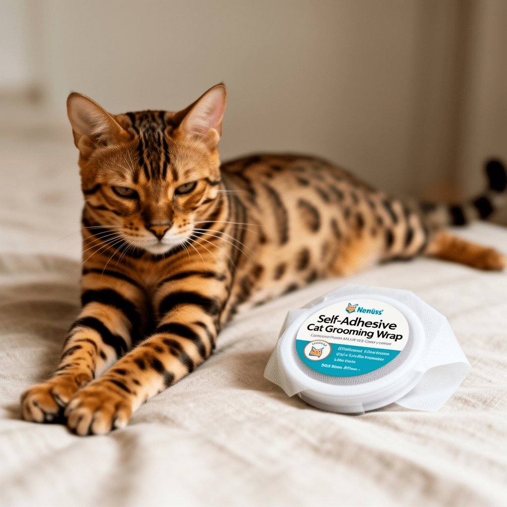 Self-Adhesive Cat Grooming Wrap with cat - professional product lifestyle photo