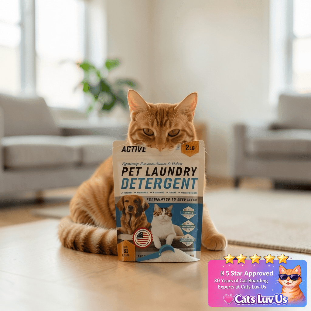 Pet Laundry Detergent Odor Remover - ACTIVE Enzyme Based with cat - professional product lifestyle photo