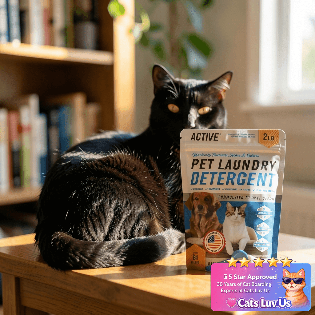 Pet Laundry Detergent Odor Remover - ACTIVE Enzyme Based with cat - professional product lifestyle photo