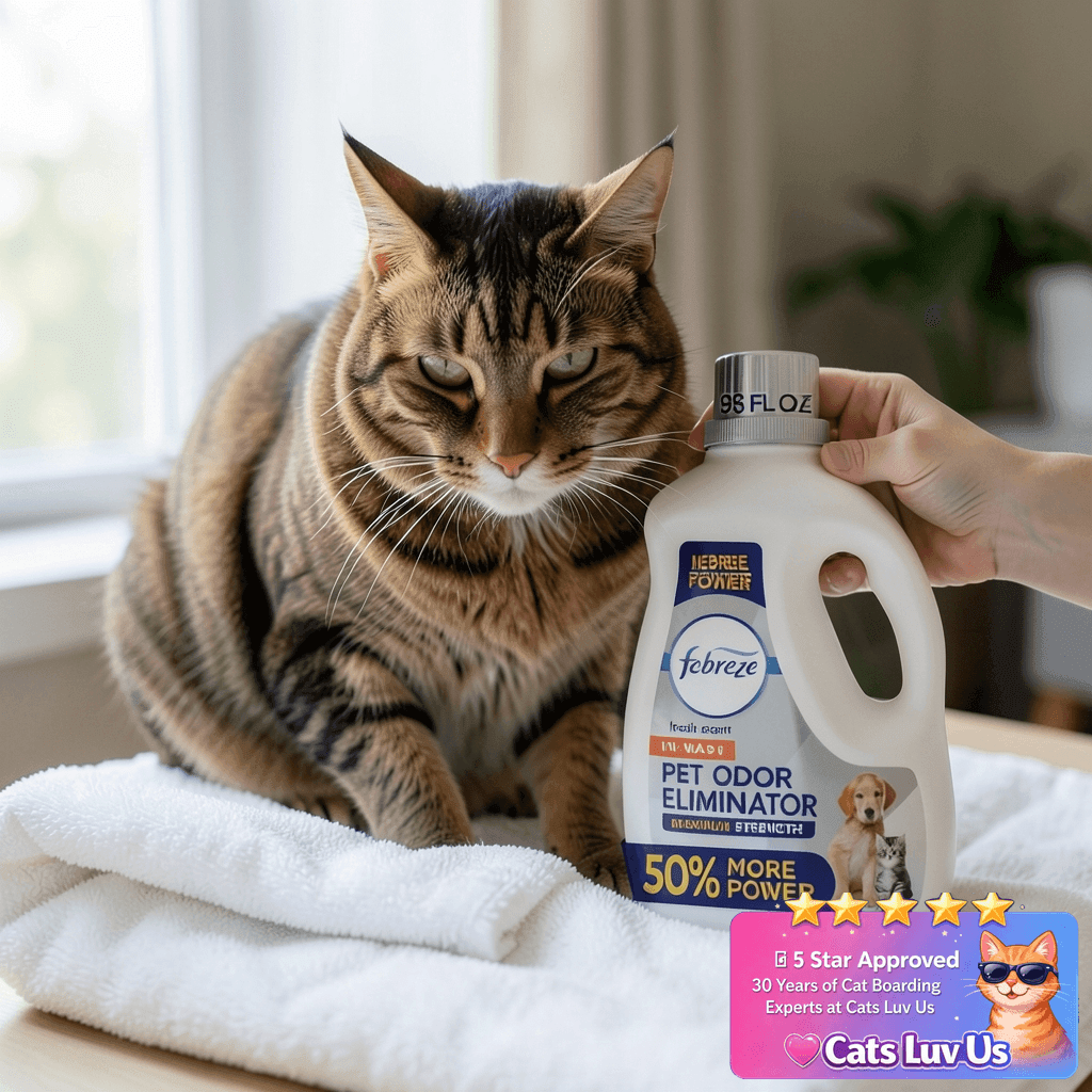 Febreze Laundry Detergent Additive for Pet Supplies with cat - professional product lifestyle photo