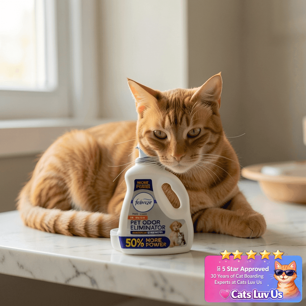 Febreze Laundry Detergent Additive for Pet Supplies with cat - professional product lifestyle photo