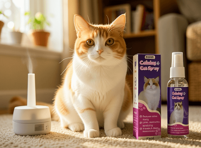Cat owner reviewing cat pheromone diffusers & sprays for anxious cats options for their pet in 2026
