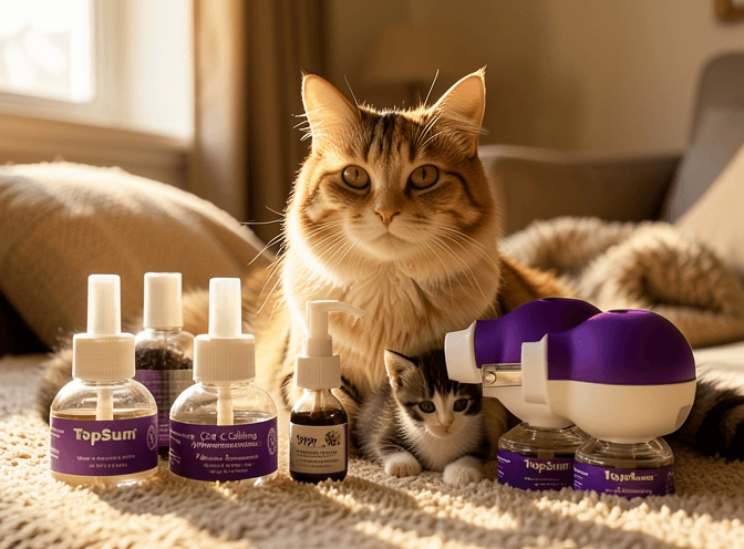 Cat owner reviewing cat pheromone diffusers & sprays for kittens options for their pet in 2026