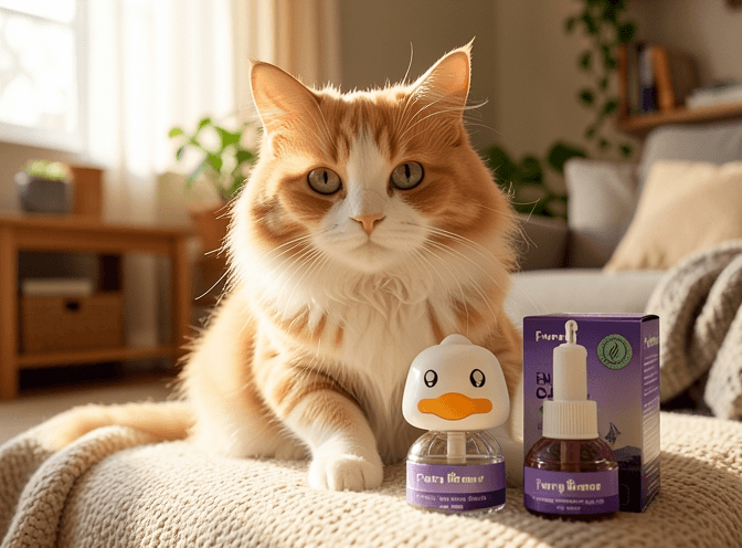 Cat owner reviewing cat pheromone diffusers & sprays pros and cons options for their pet in 2026