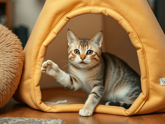 Cat owner reviewing cat play tunnels and tents for small spaces options for their pet in 2026