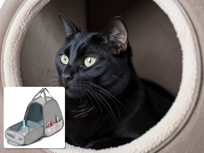 Cat owner reviewing portable cat playpen for travel options for their pet in 2026