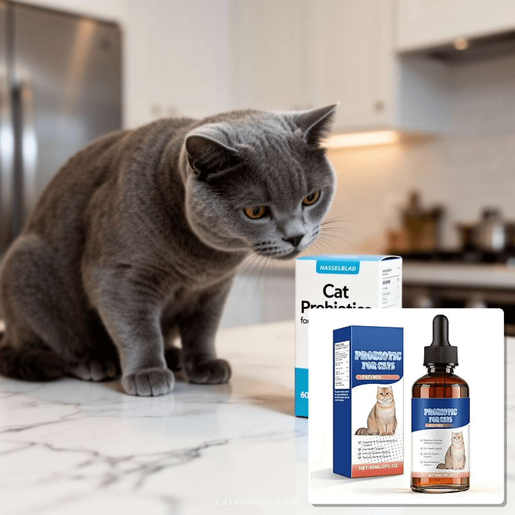 Cat Probiotics for Digestive Support - 60ml Probiotic for Ca with cat - professional product lifestyle photo