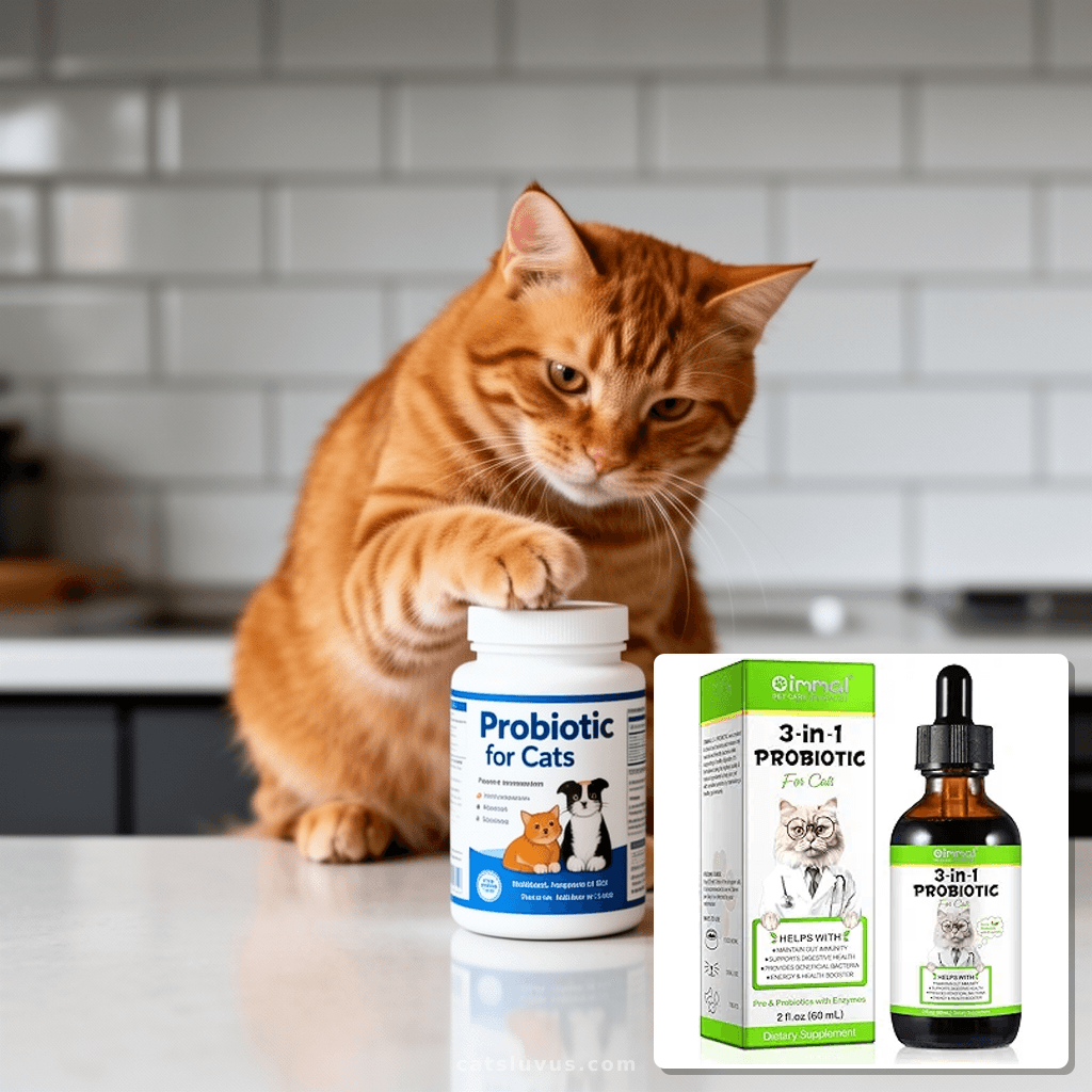 Probiotic for Cats with cat - professional product lifestyle photo