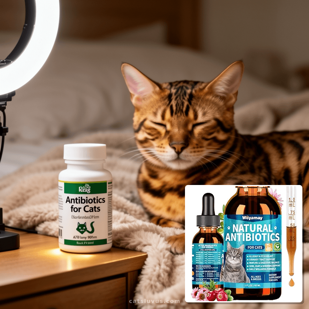 Antibiotics for Cats with cat - professional product lifestyle photo