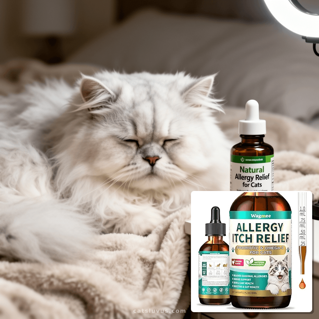 Natural Allergy Relief for Cats with cat - professional product lifestyle photo