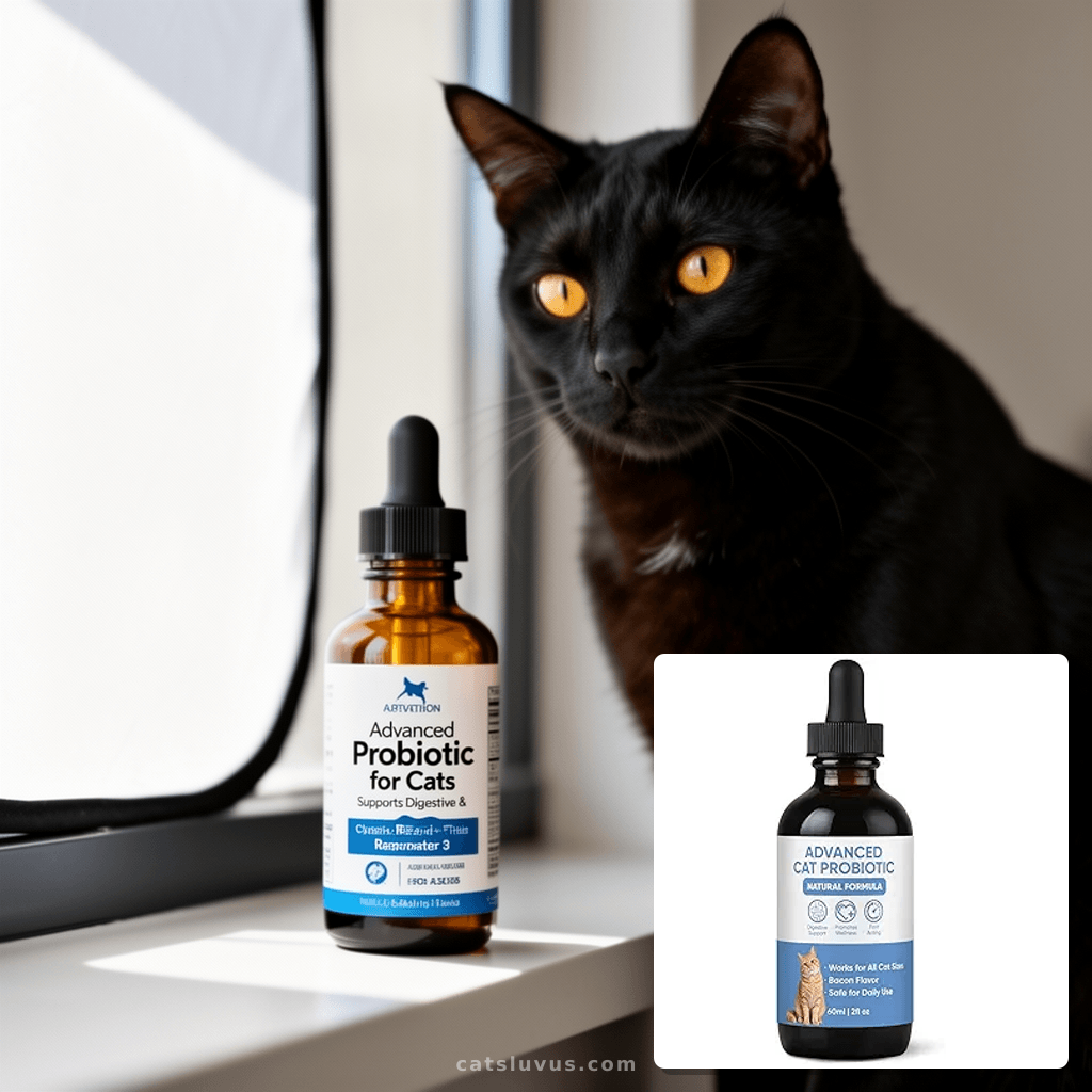 Advanced Probiotic Drops for Cats - Supports Digestive & with cat - professional product lifestyle photo
