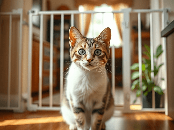 Cat owner reviewing cat proof cat gate options for their pet in 2026