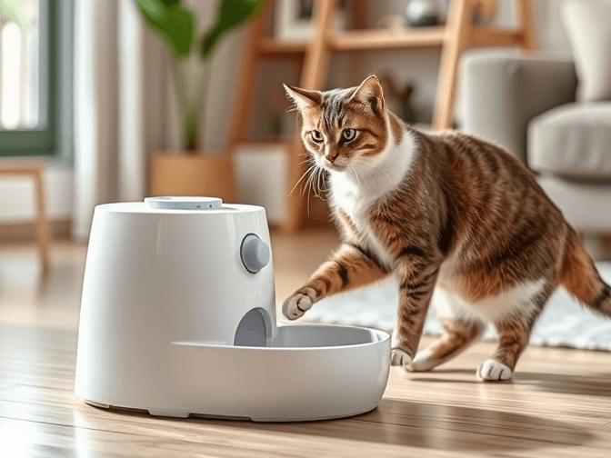 Cat owner reviewing cat proof cat water fountain options for their pet in 2026