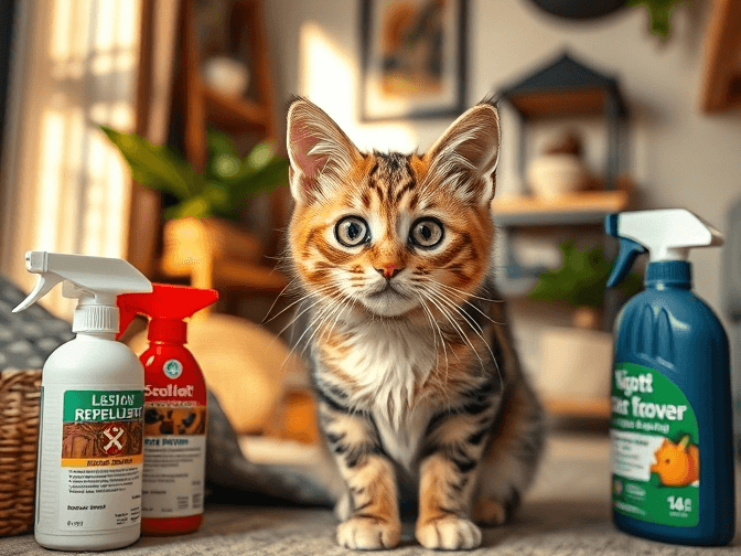 Cat owner reviewing top cat repellent & deterrent products reviews options for their pet in 2026