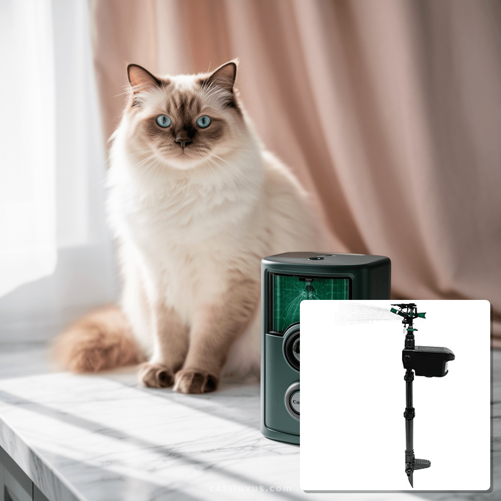 Motion Activated Sprinkler to Deter Animal Cat with cat - professional product lifestyle photo