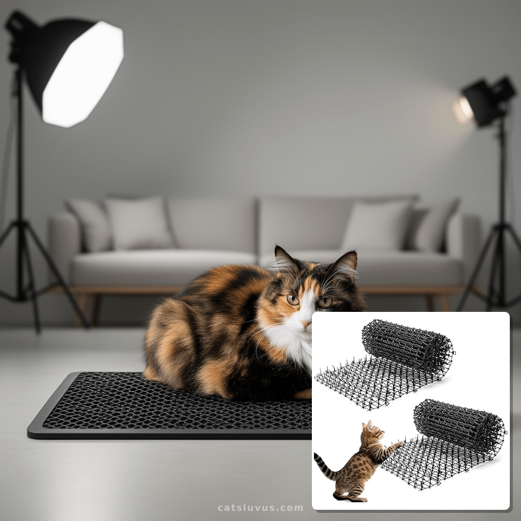 2PCS 6.5ft Scat Mat for Cats with cat - professional product lifestyle photo
