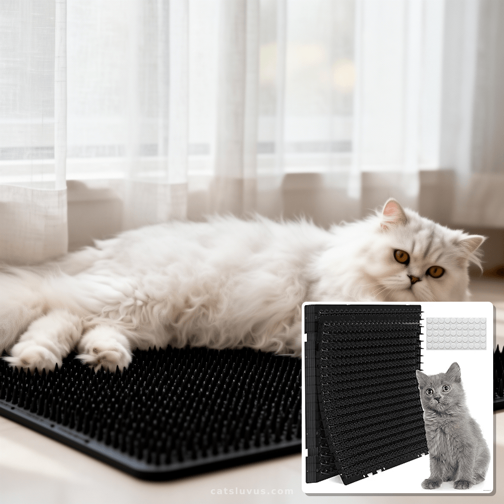 Petfolio 12 Pack Black Cat Spike Mat - 16" x 13" Scat Mat with cat - professional product lifestyle photo