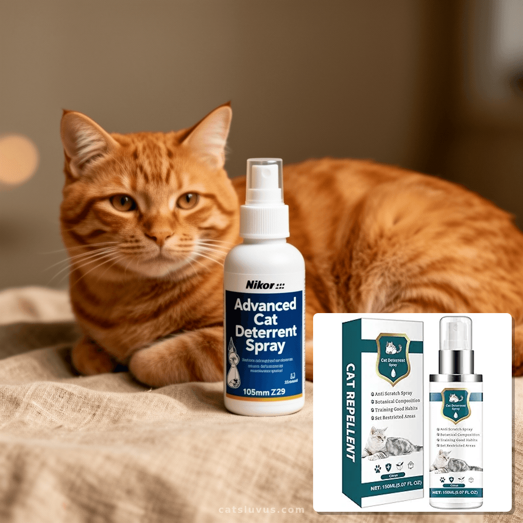 Advanced Cat Deterrent Spray with cat - professional product lifestyle photo