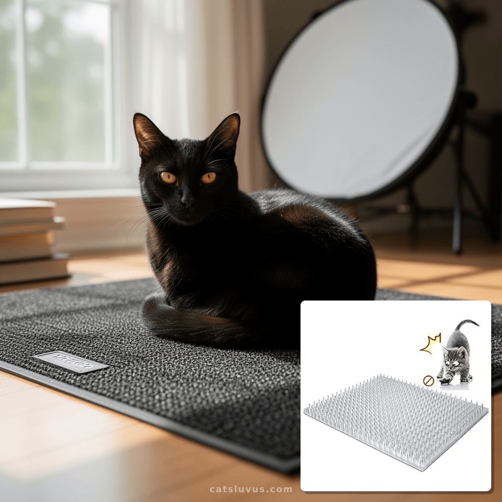 8 Pack Cat Deterrent Outdoor/Indoor Scat Mat with cat - professional product lifestyle photo