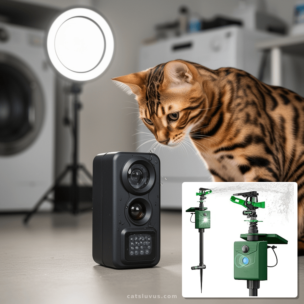 2 Packs Motion Activated Animal Repeller with Water with cat - professional product lifestyle photo