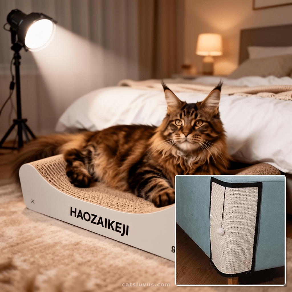 HAOZAIKEJI Cat Scratcher Mat with cat - professional product lifestyle photo