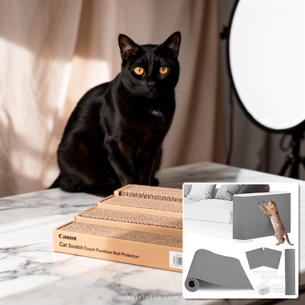 4pack Cat Scratch Couch Furniture and Wall Protector | with cat - professional product lifestyle photo