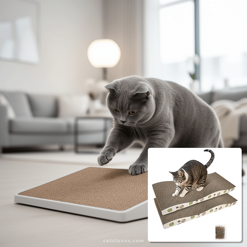 Cat Scratching Board with cat - professional product lifestyle photo
