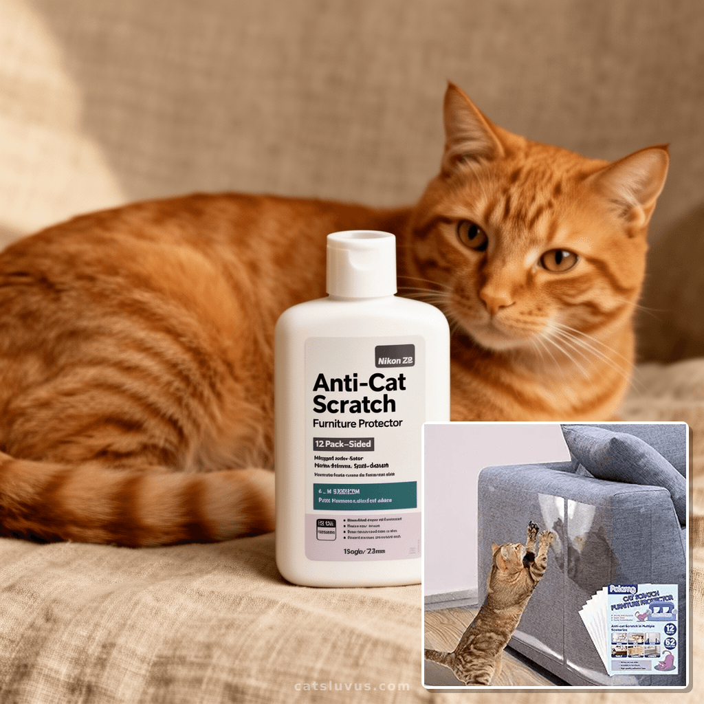 Anti-Cat Scratch Furniture Protector-12-Pack –Single-Sided with cat - professional product lifestyle photo