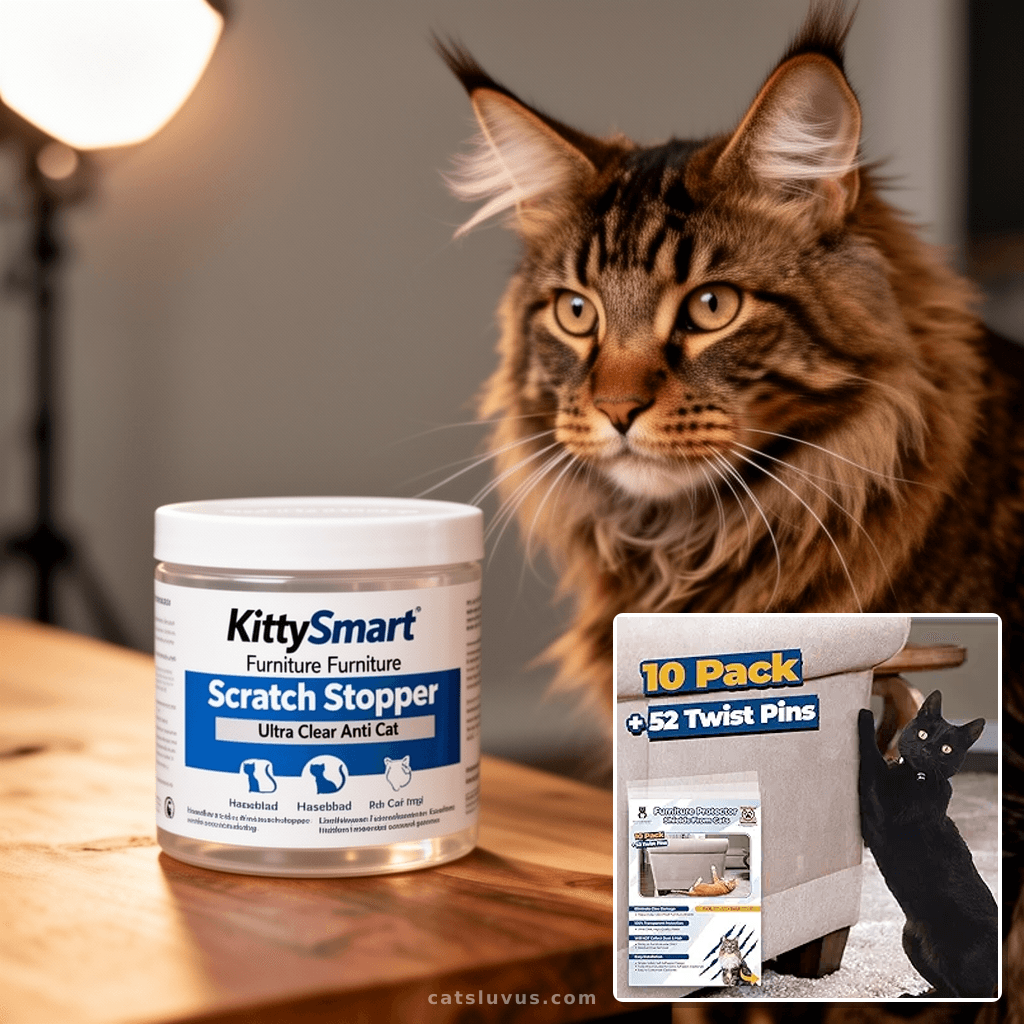 KittySmart Furniture Scratch Stopper - Ultra Clear Anti Cat with cat - professional product lifestyle photo