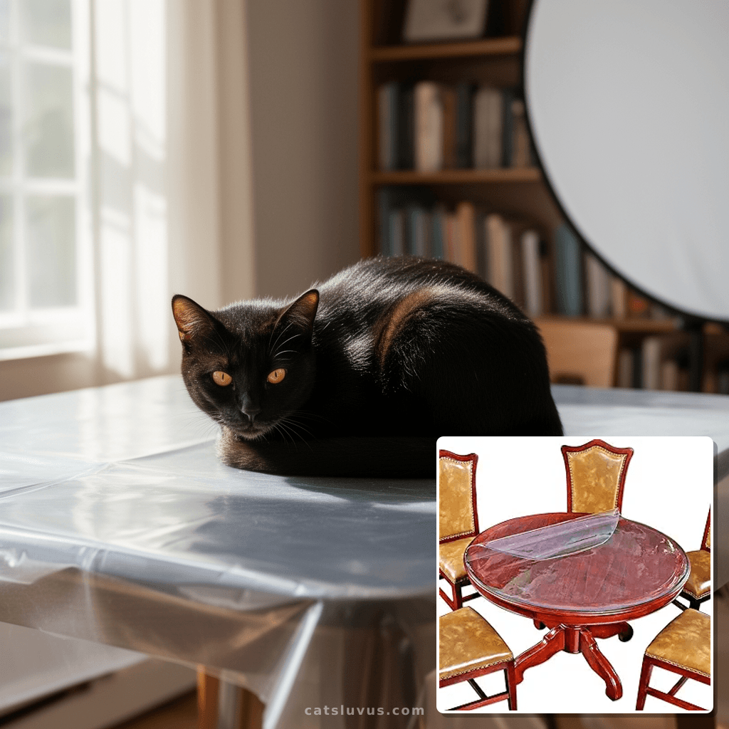 Furniture Clear Plastic Cover Tablecloth Protector Dining with cat - professional product lifestyle photo