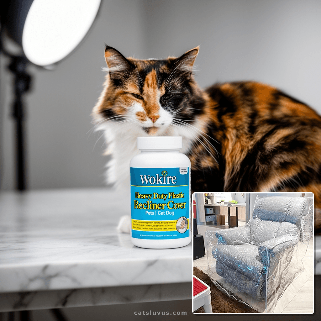 wokire Heavy Duty Plastic Recliner Cover Pets | Cat Dog with cat - professional product lifestyle photo