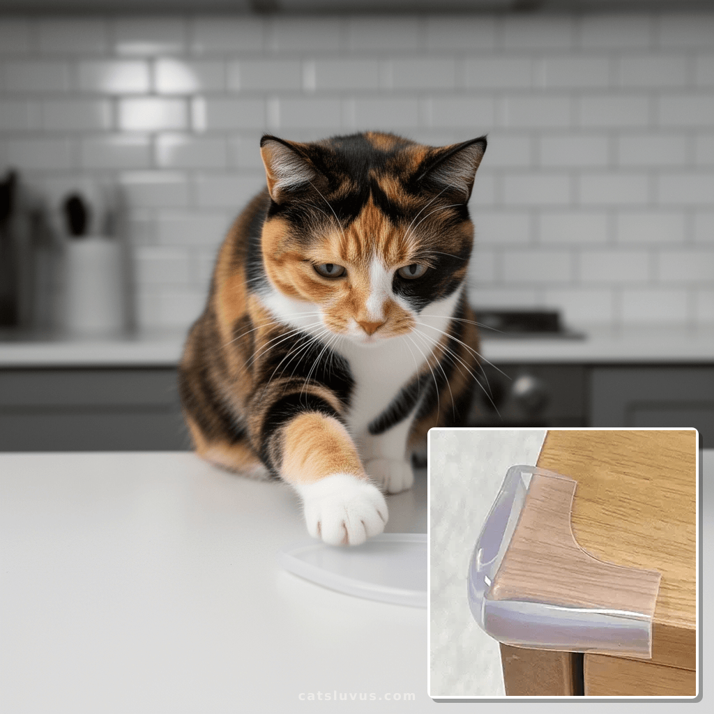 Food-Graded Silicone Clear Corner Protectors with cat - professional product lifestyle photo