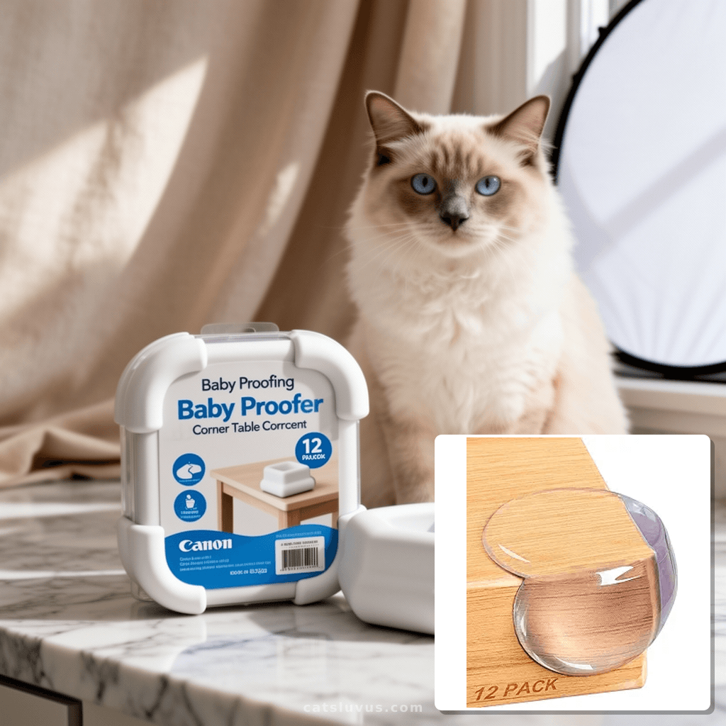 Baby Proofing Corner Protector Baby: 12 Pack Table Corner with cat - professional product lifestyle photo