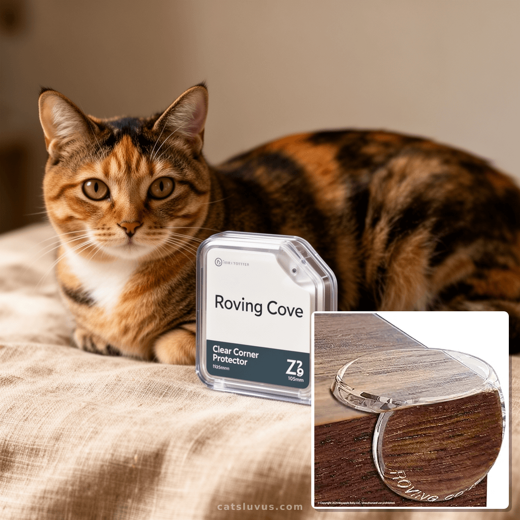 Roving Cove Clear Corner Protector with cat - professional product lifestyle photo