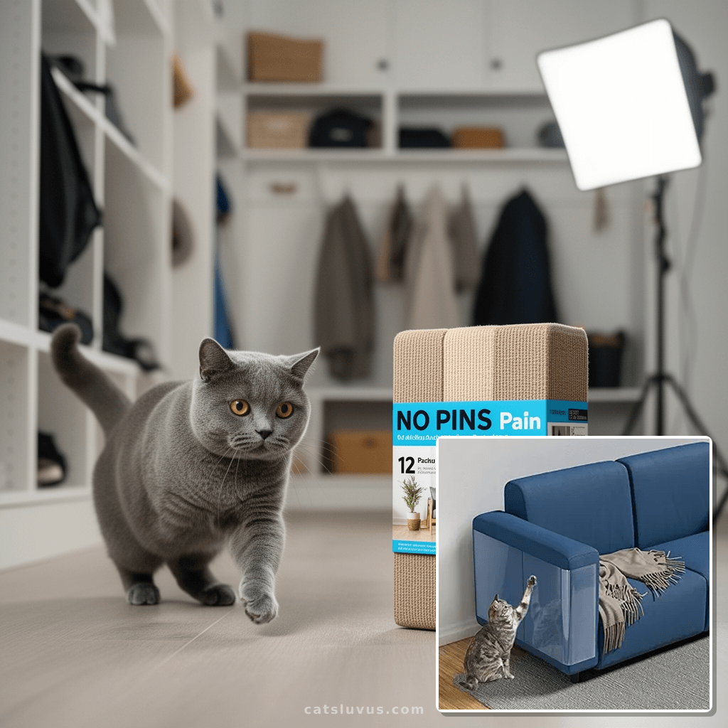 NO PINS Pain Cat Scratch Furniture Protector-12 Pack Thicken with cat - professional product lifestyle photo