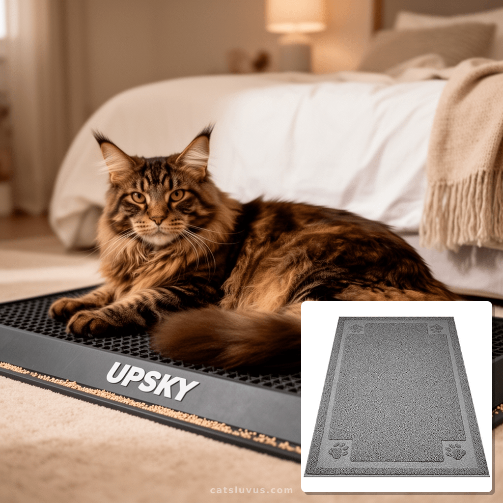 UPSKY Large Cat Litter Mat Trapper 35"×23" Traps Litters with cat - professional product lifestyle photo