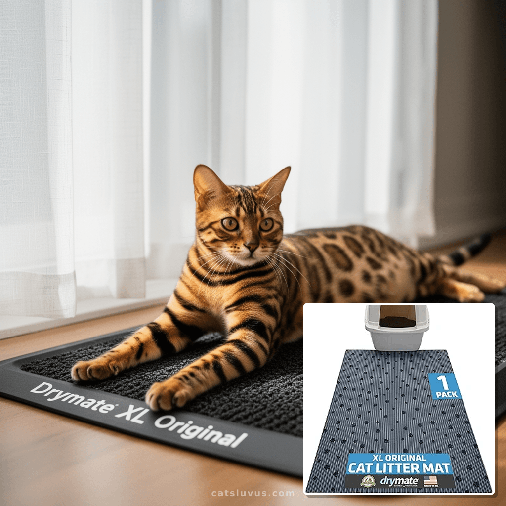 Drymate XL Original Cat Litter Mat with cat - professional product lifestyle photo