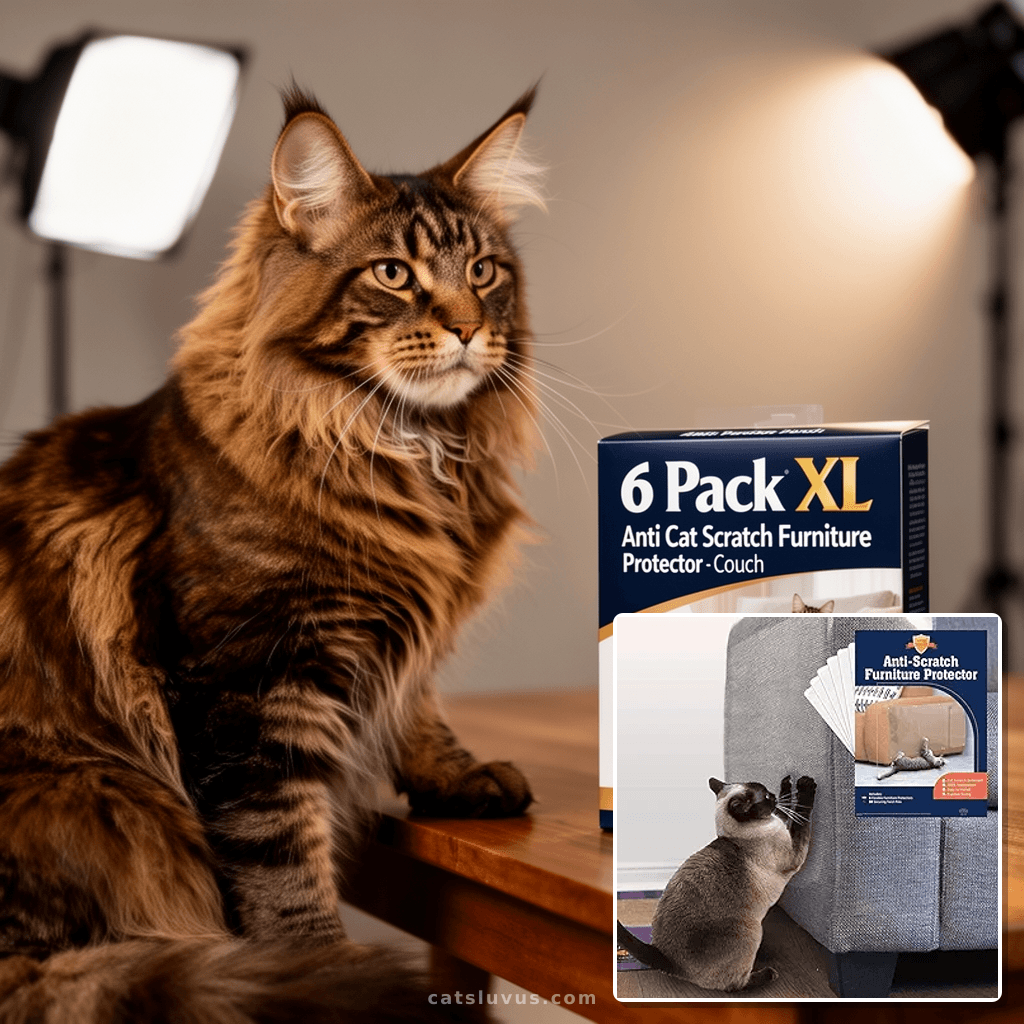 6 Pack XL Anti Cat Scratch Furniture Protector - Couch with cat - professional product lifestyle photo