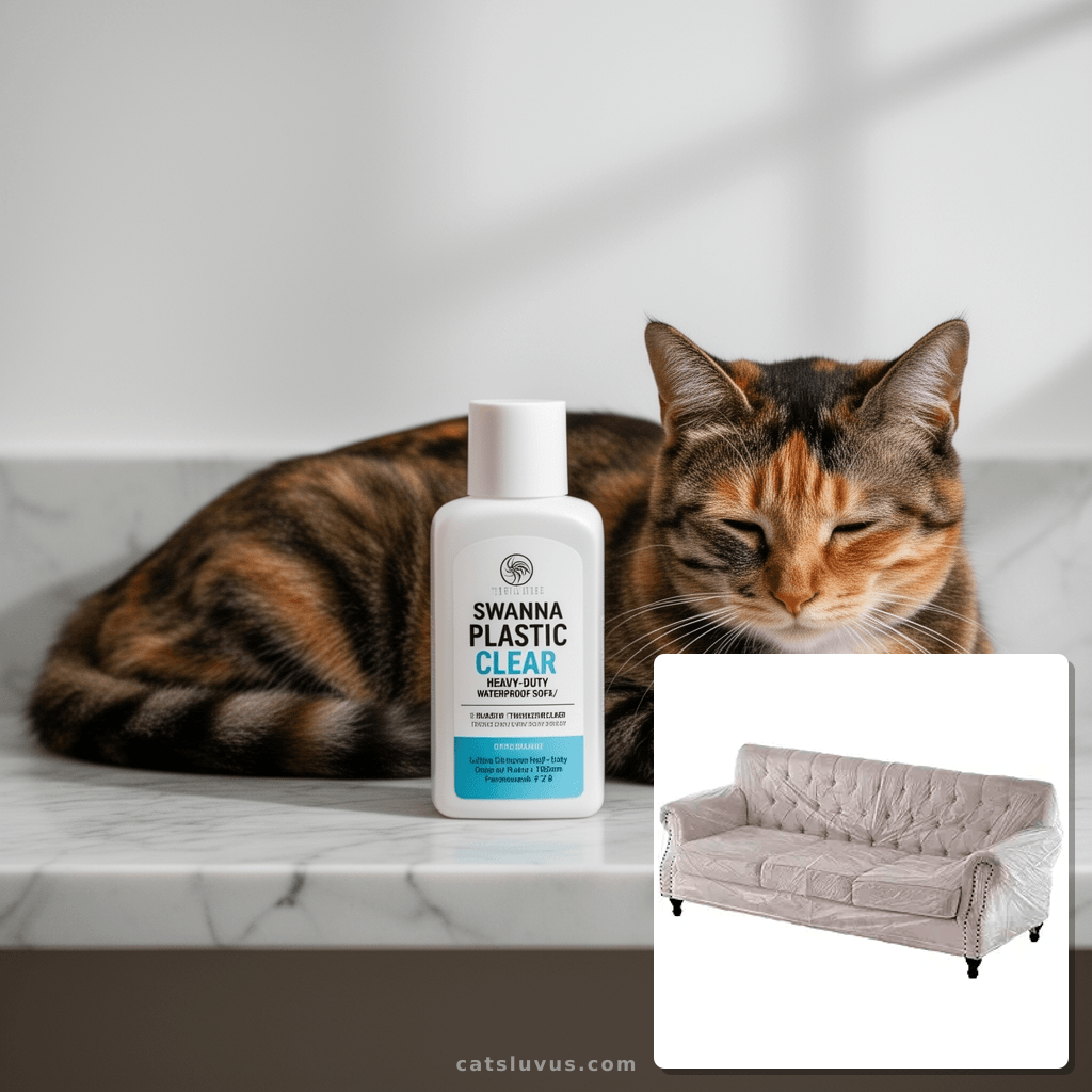 Swanna Plastic Thicker Clear Heavy-Duty Waterproof Sofa/ with cat - professional product lifestyle photo
