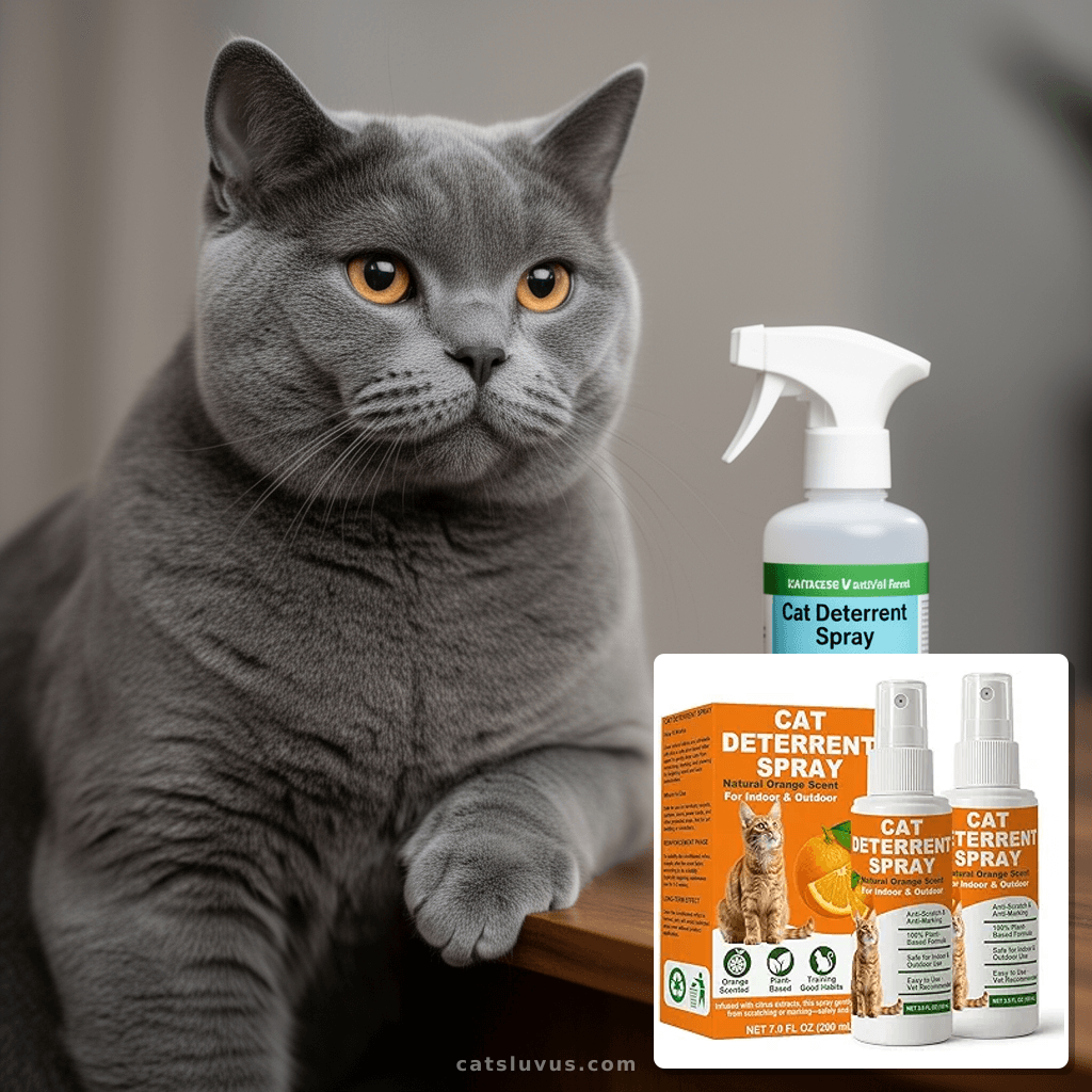 Cat Deterrent Spray with cat - professional product lifestyle photo