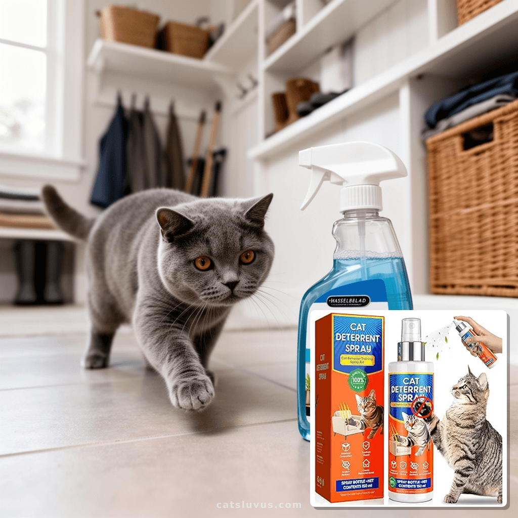 Cat Deterrent Spray for Indoor and Outdoor with cat - professional product lifestyle photo