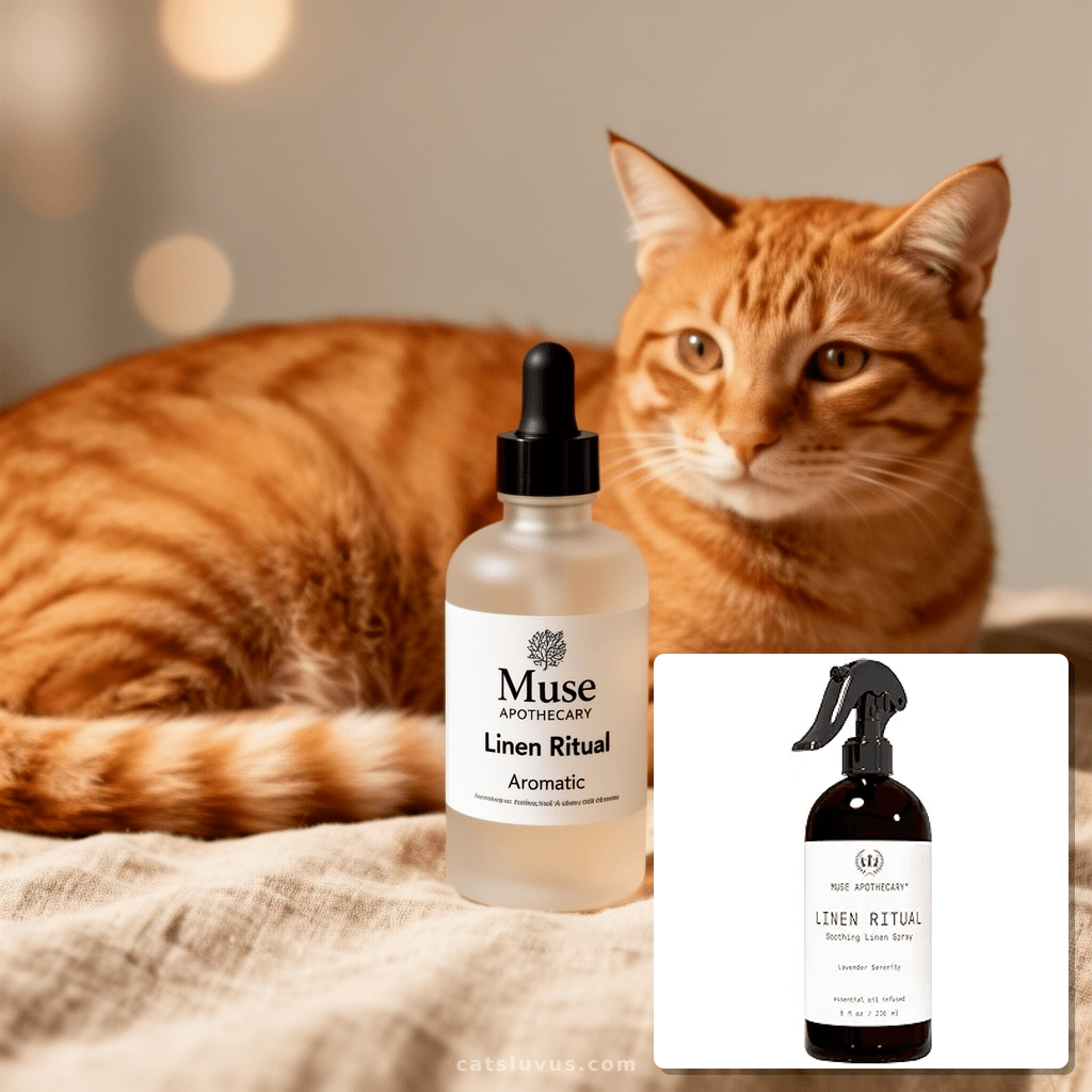 Muse Apothecary Linen Ritual - Aromatic with cat - professional product lifestyle photo